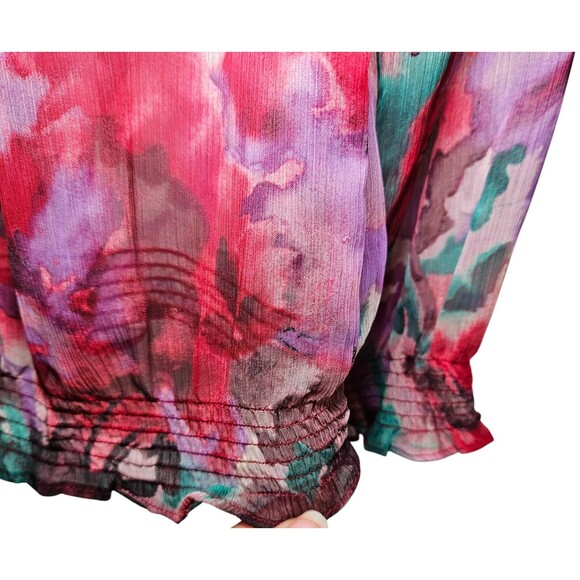 Ann Taylor LOFT size S Sheer Top Y2K Boho Flowy Festival Romantic Watercolors - Picture 6 of 9
